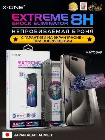 Непробиваемая бронепленка iPhone 15 Pro Max X-ONE Extreme Shock Eliminator 5th-generation с установочным аппликатором (матовая)