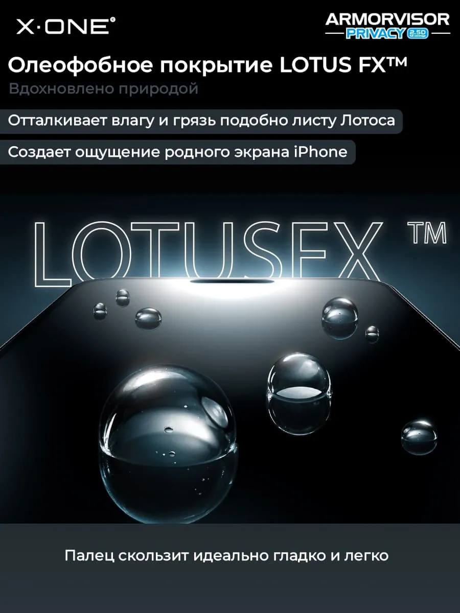 Бронепленка iPhone 17 Pro Max/16 Pro Max X-ONE Armorvisor Privacy 4rd - generation / фильтрация УФ излучения / защита зрения / Антишпион/ с установочным аппликатором