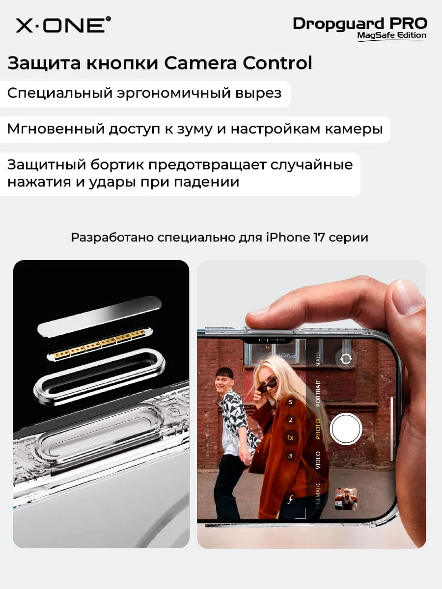 Чехол iPhone 17 X-ONE DropGuard PRO MagSafe - текстурированный прозрачный корпус