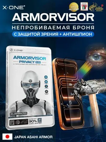 Непробиваемая бронепленка iPhone 17/17 Pro/16 Pro X-ONE Armorvisor Privacy 4rd - generation / фильтрация УФ излучения / защита зрения / Антишпион