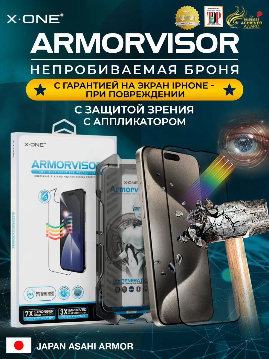 Бронепленка iPhone 16/15 X-ONE Armorvisor 4rd - generation / фильтрация УФ излучения / защита зрения / с установочным аппликатором