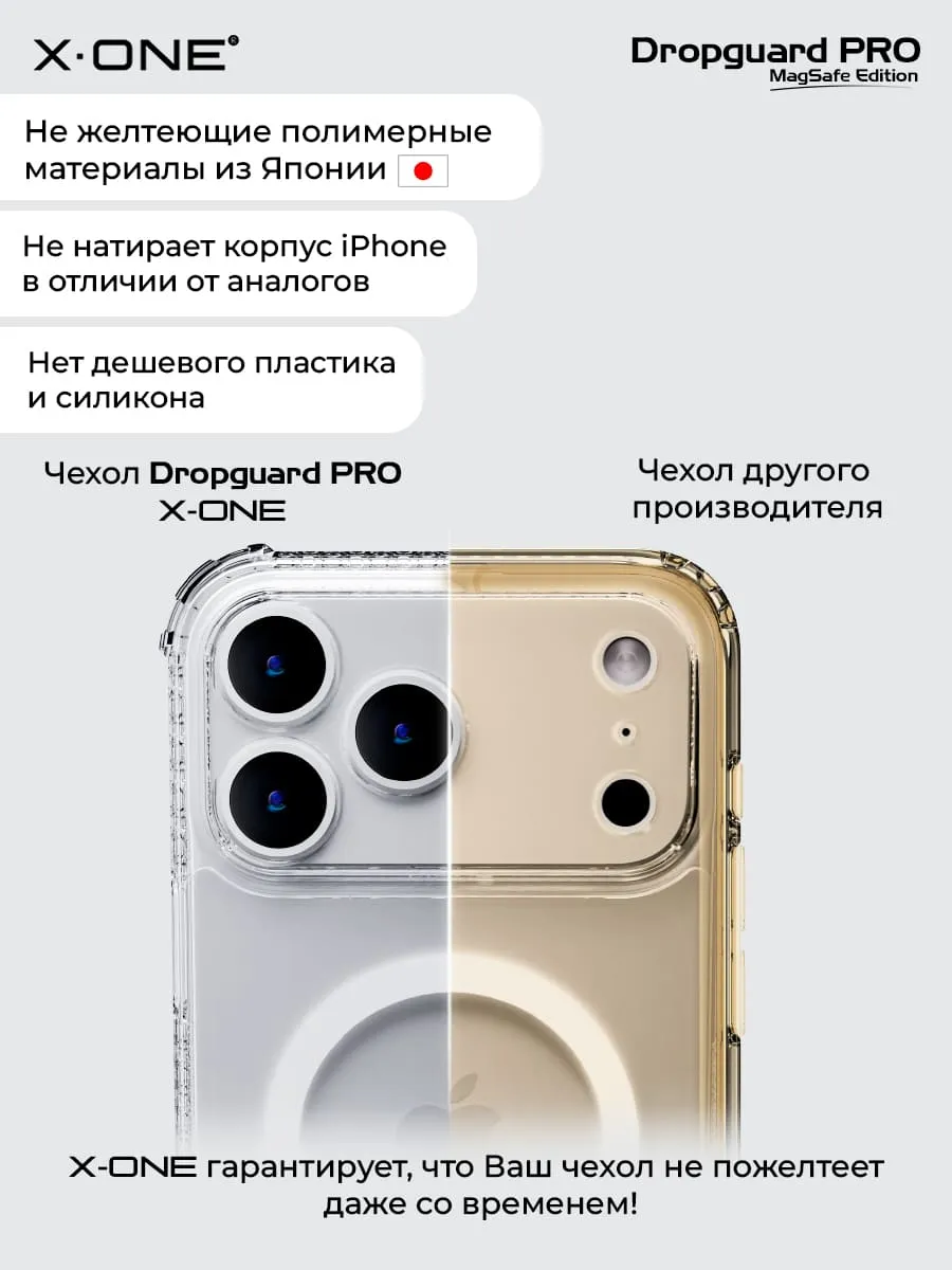 Чехол iPhone 17 Pro X-ONE DropGuard PRO MagSafe - текстурированный прозрачный корпус