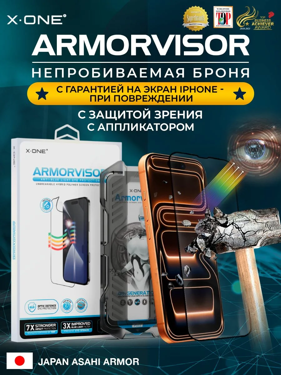 Бронепленка iPhone 17 Air X-ONE Armorvisor 4rd - generation / фильтрация УФ излучения / защита зрения / с установочным аппликатором