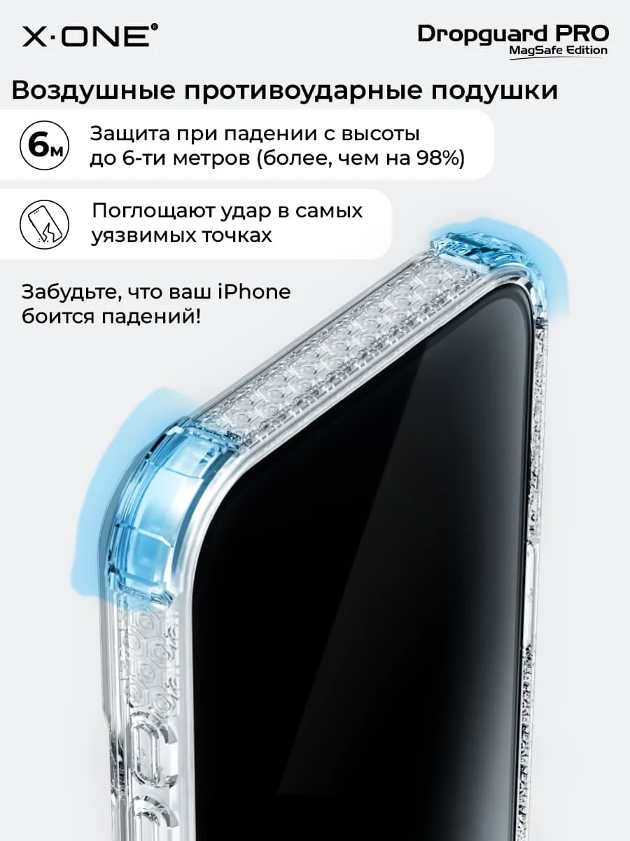 Чехол iPhone 17 X-ONE DropGuard PRO MagSafe - текстурированный прозрачный корпус