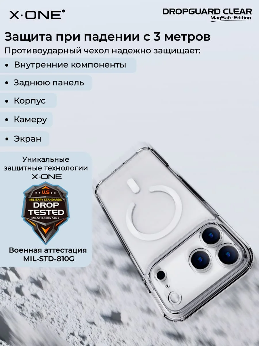 Чехол iPhone 18 Pro Max/17 Pro Max X-ONE Dropguard Clear MagSafe - кристально-прозрачный