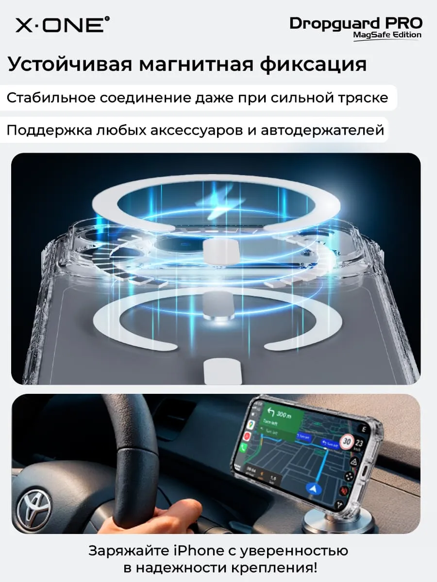 Чехол iPhone 17 X-ONE DropGuard PRO MagSafe - текстурированный прозрачный корпус