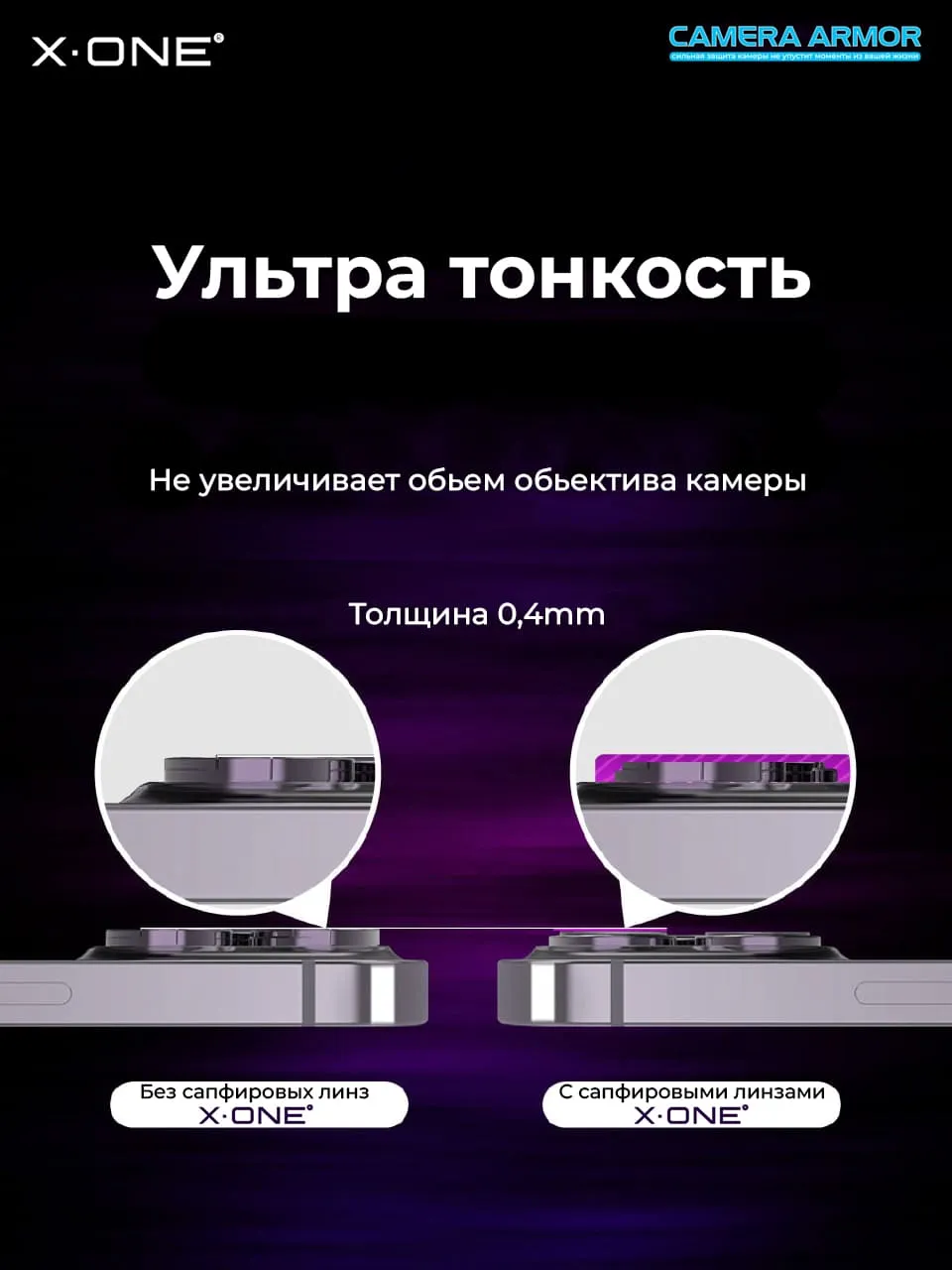Сапфировое стекло на камеру Samsung Galaxy S23/S23 Plus X-ONE Camera Armor - цвет Black / линзы / авиа-алюминиевый корпус