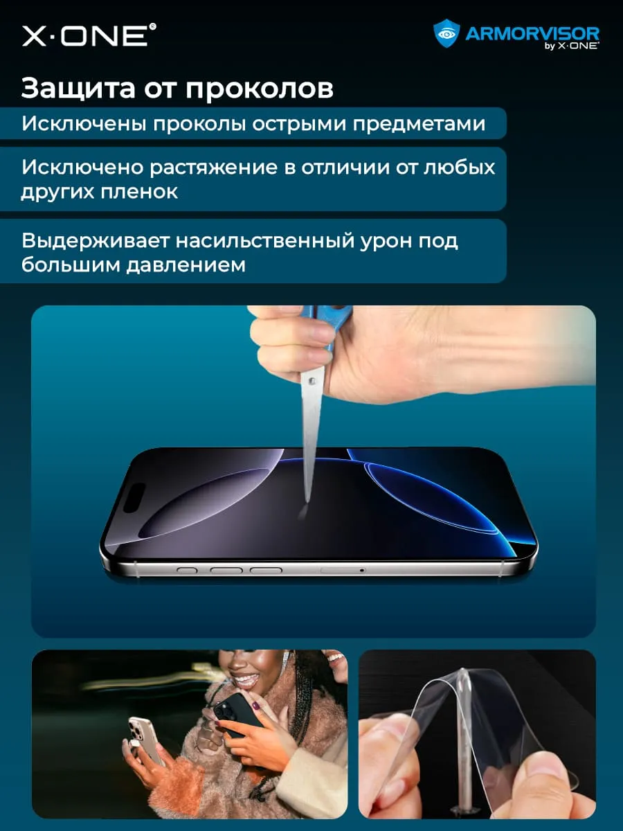 Бронепленка iPhone 18 Pro/17/17 Pro/16 Pro X-ONE Armorvisor 4rd - generation / фильтрация УФ излучения / защита зрения / с установочным аппликатором
