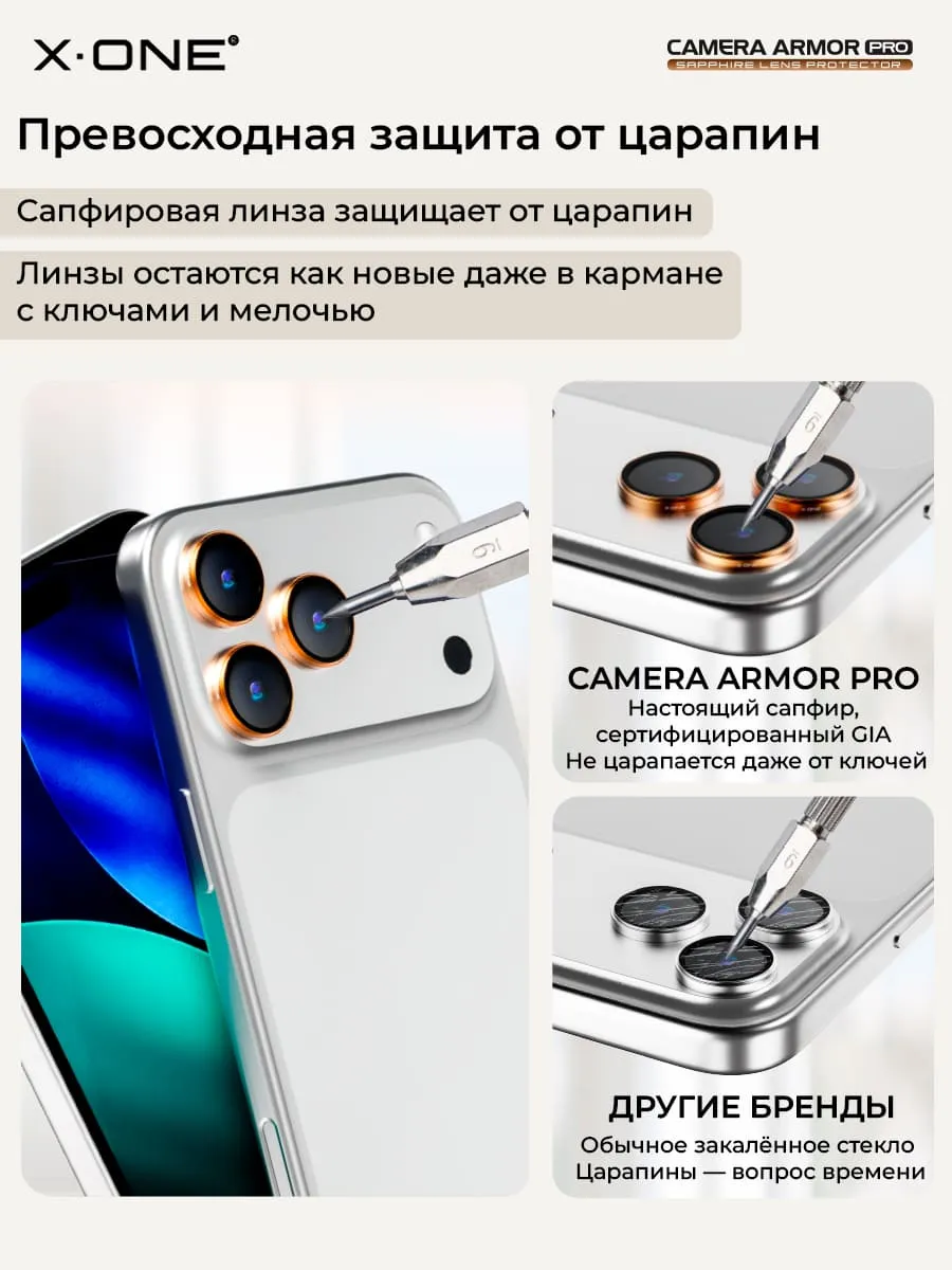 Сапфировое стекло на камеру iPhone 17 X-ONE Camera Armor PRO - цвет Green / линзы / авиа-алюминиевый корпус