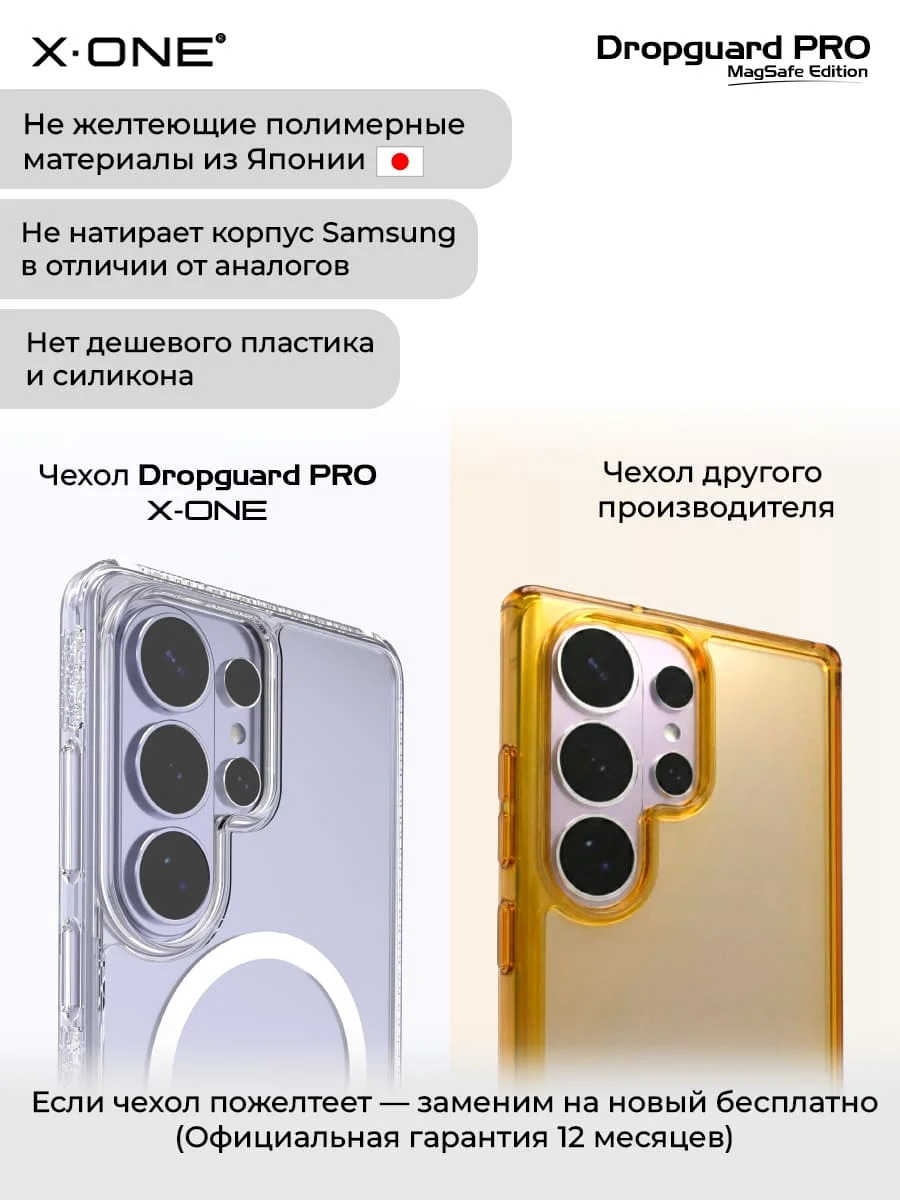 Чехол Samsung Galaxy S26 Ultra X-ONE DropGuard PRO MagSafe - текстурированный прозрачный корпус