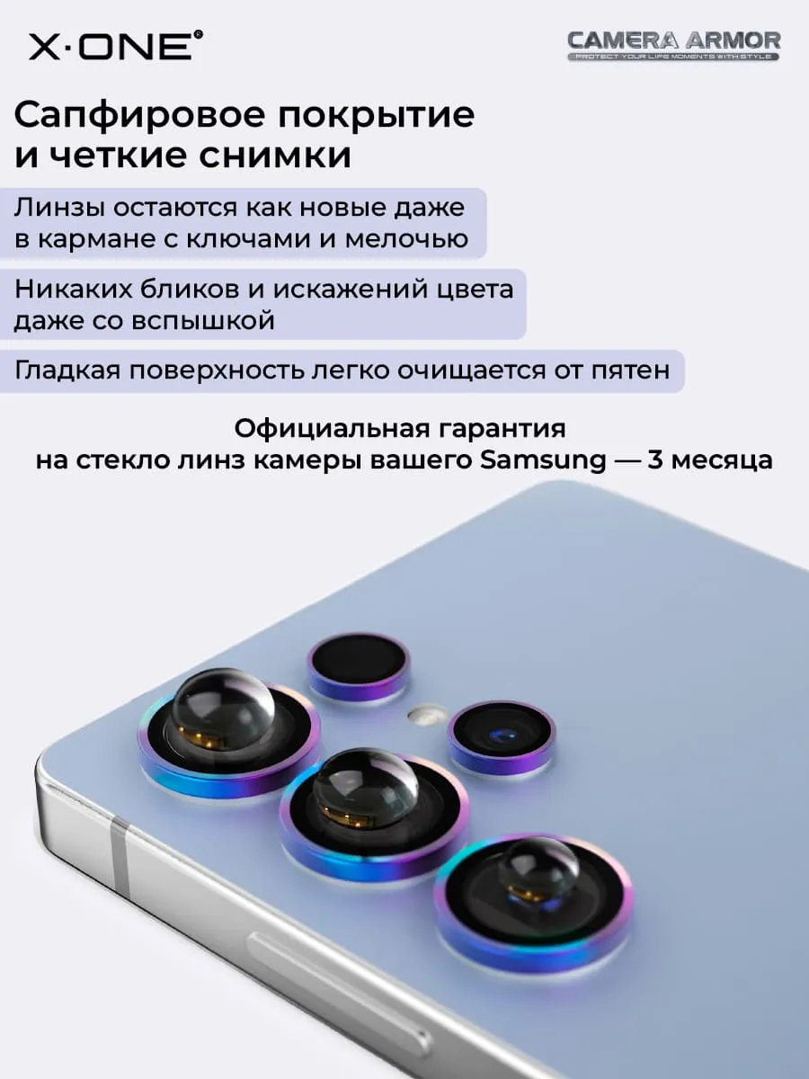 Сапфировое стекло на камеру Samsung Galaxy S25 X-ONE Camera Armor - цвет Black / линзы / авиа-алюминиевый корпус