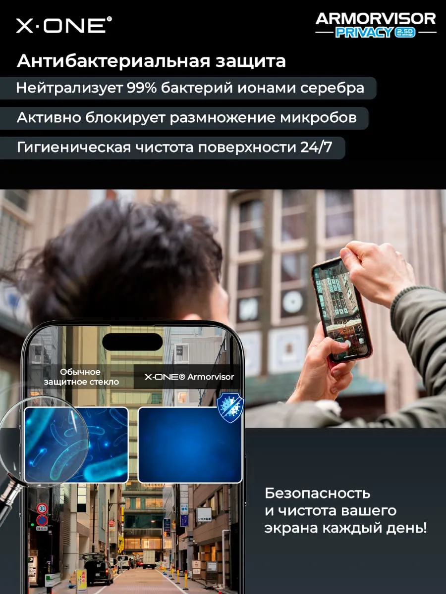 Бронепленка iPhone 17 Pro Max/16 Pro Max X-ONE Armorvisor Privacy 4rd - generation / фильтрация УФ излучения / защита зрения / Антишпион/ с установочным аппликатором