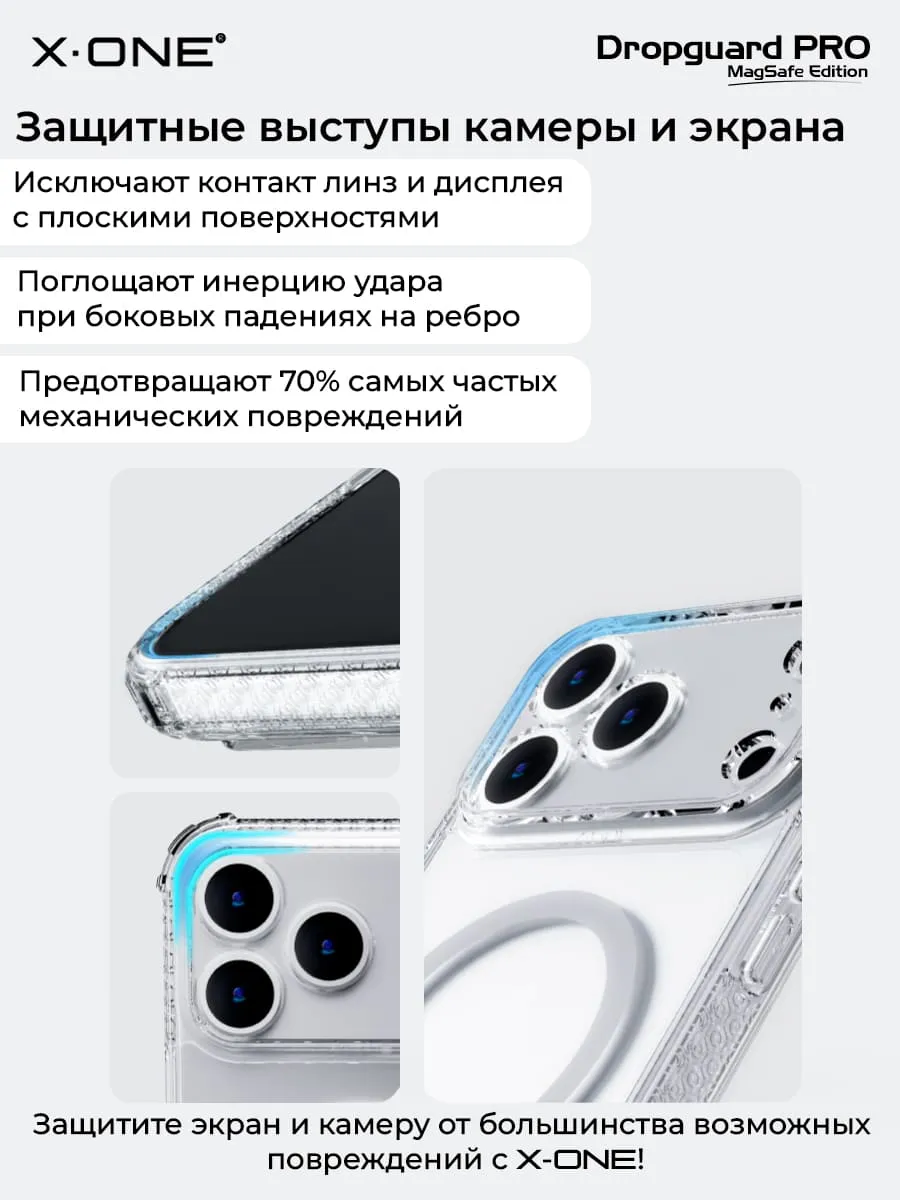 Чехол iPhone 17 X-ONE DropGuard PRO MagSafe - текстурированный прозрачный корпус
