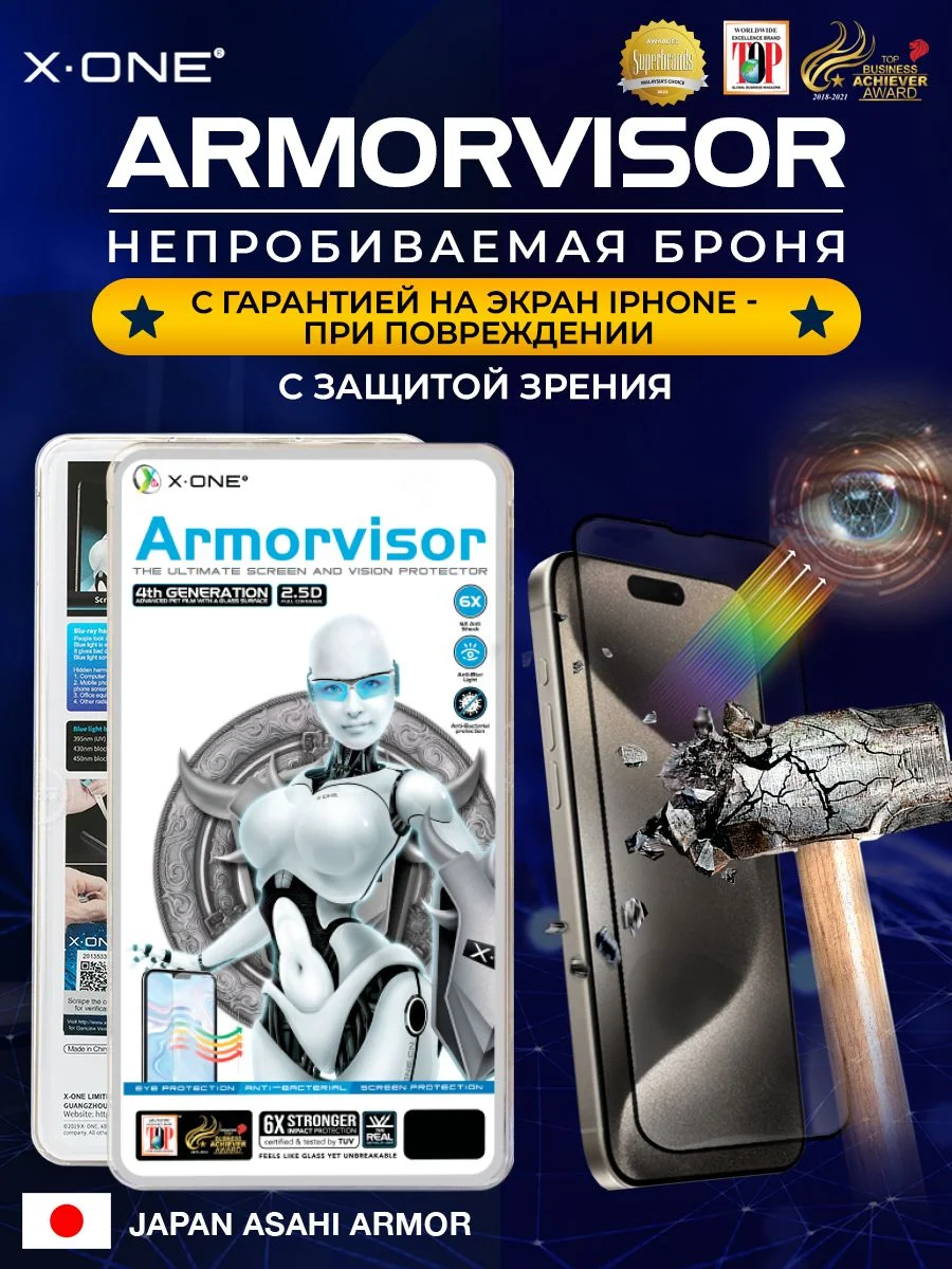 Бронепленка iPhone 16/15 X-ONE Armorvisor 4rd-generation / фильтрация УФ излучения / защита зрения