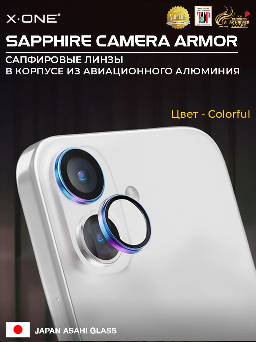 Сапфировое стекло на камеру iPhone 17 X-ONE Camera Armor - цвет Colorful / линзы / авиа-алюминиевый корпус