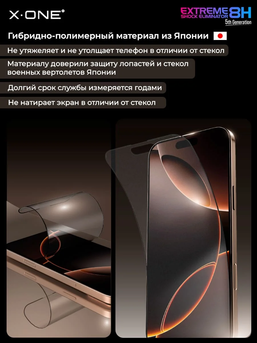 Бронепленка iPhone 17 Pro Max/16 Pro Max X-ONE Extreme Shock Eliminator 5th-generation с установочным аппликатором (матовая)