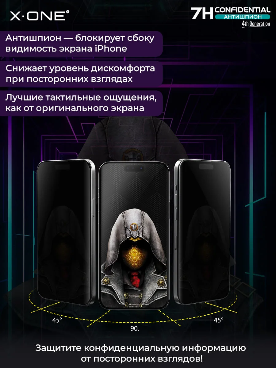 Бронепленка iPhone 18 Pro Max X-ONE Confidential 4rd-generation - Антишпион / защита от подглядывания