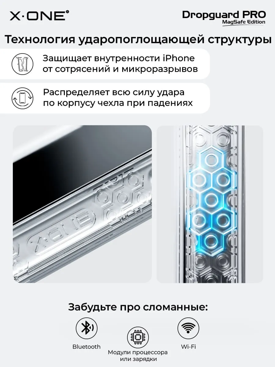 Чехол iPhone 17 X-ONE DropGuard PRO MagSafe - текстурированный прозрачный корпус