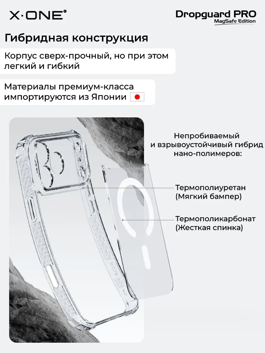 Чехол iPhone 17 X-ONE DropGuard PRO MagSafe - текстурированный прозрачный корпус