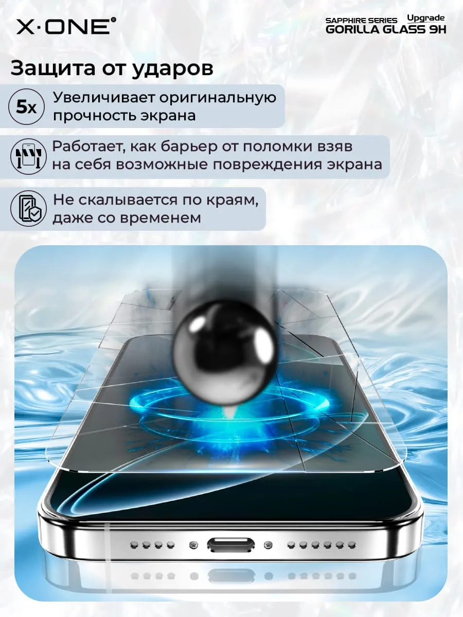 Сапфировое стекло iPhone 18 Pro/17 Pro X-ONE Sapphire 9H (upgrade) / с фильтром защиты динамика от грязи / противоударное / с установочным аппликатором